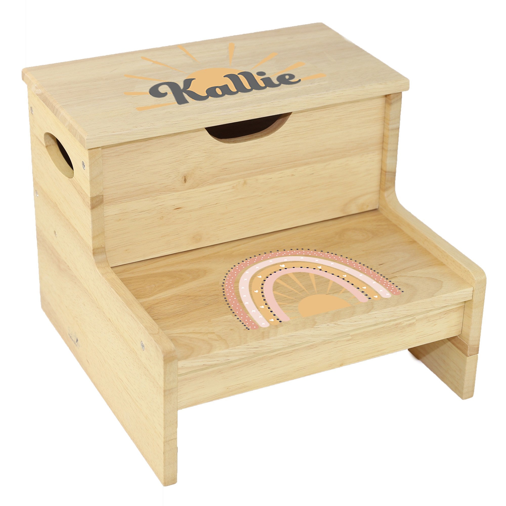 Natural Wood Child s Step Stool with Storage I Personalized Gifts I My Bambino