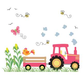 Pink Tractor White Storage Step Stool - MyBambino.com