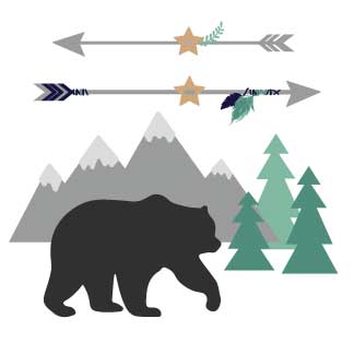 White Black Mountain Bear Circle Sign - MyBambino.com