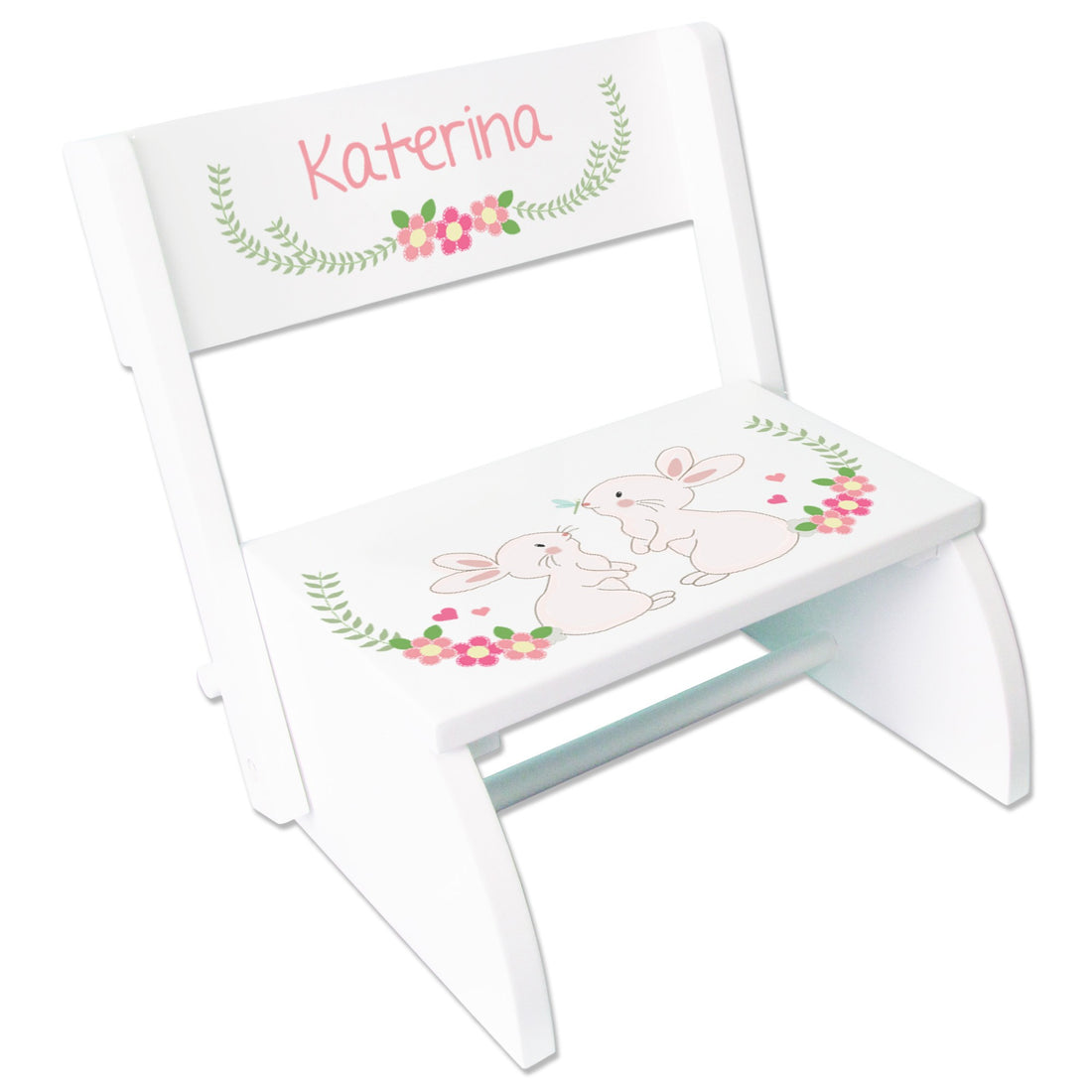 Personalized Floral Bunny White Flip Stool - MyBambino.com