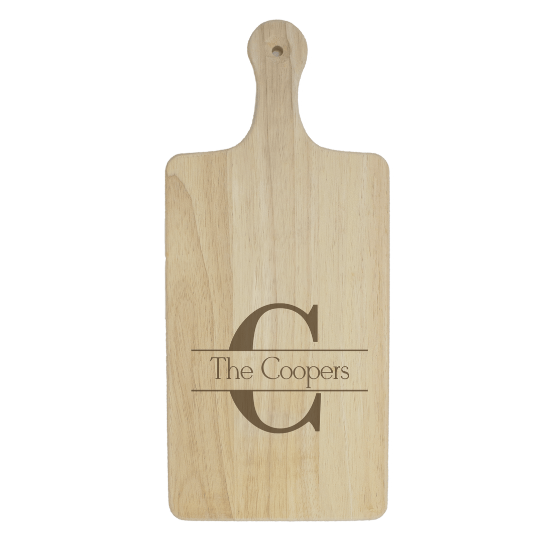Custom Laser Engraved Wood Cutting Board Handle 8x18 - Split Monogram Design - MyBambino.com