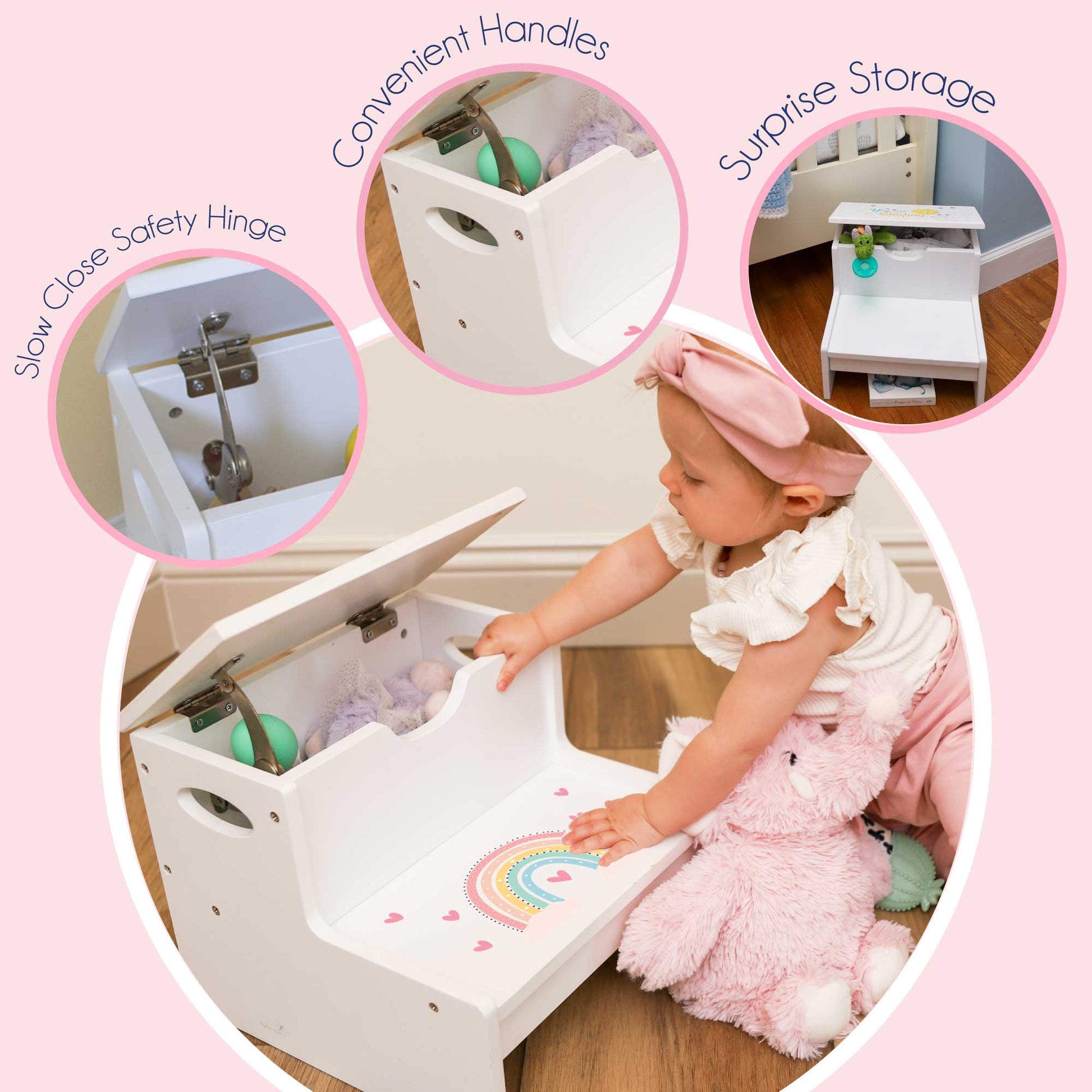 White Storage Step Stool - Monogram Vine - MyBambino.com