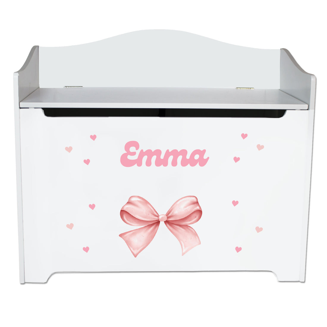 Personalized Pink Bow Toy Box Bench - MyBambino.com
