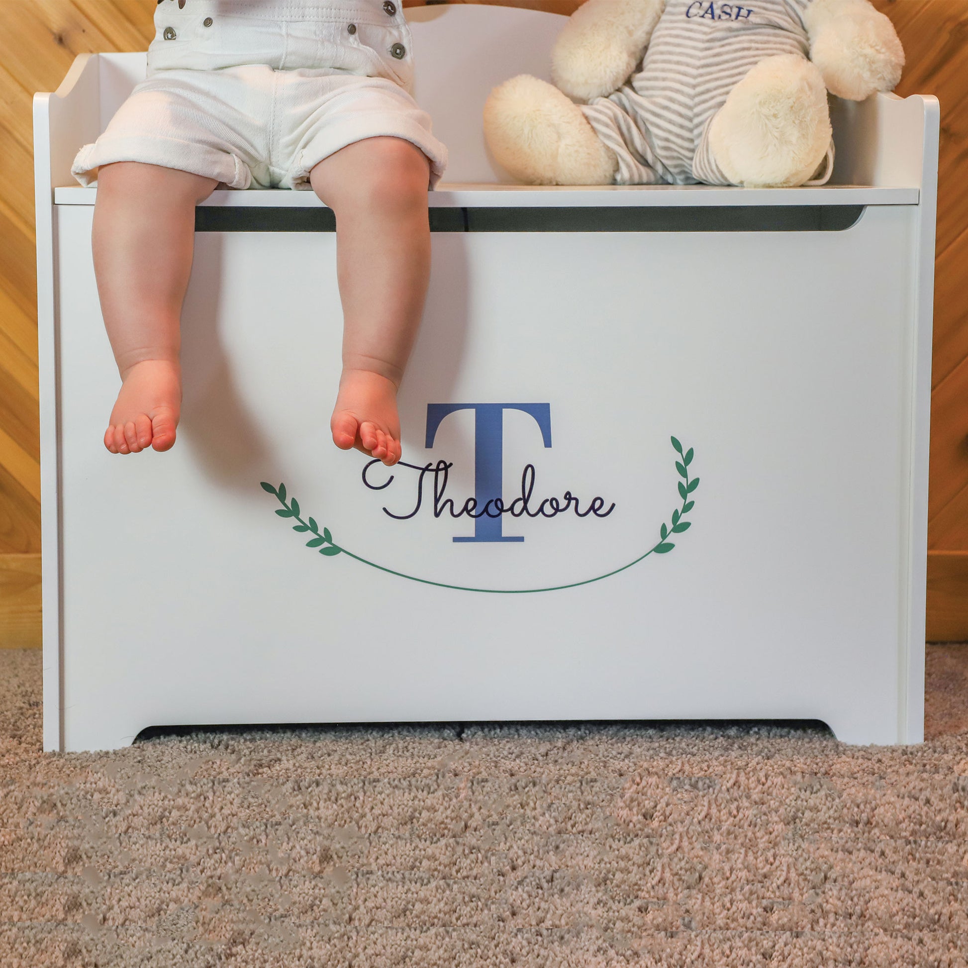 Personalized White Toy Box Bench 2.0 - MyBambino.com