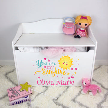 Personalized White Toy Box Bench 2.0 - MyBambino.com