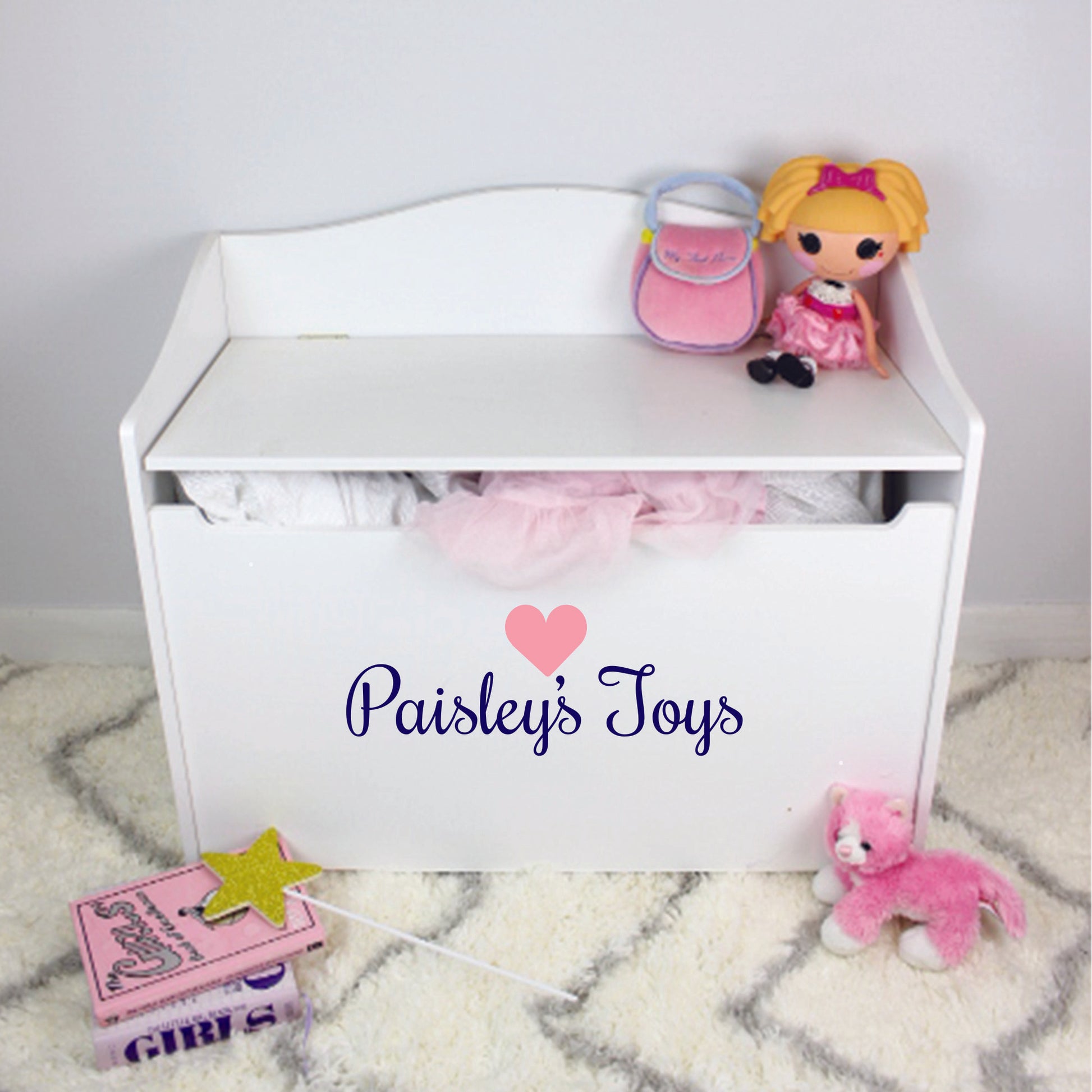 Personalized White Toy Box Bench 2.0 - MyBambino.com