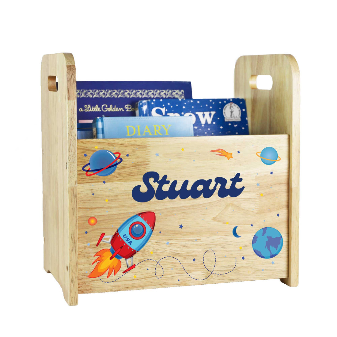 Personalized Rocket Wood Book Caddy - MyBambino.com