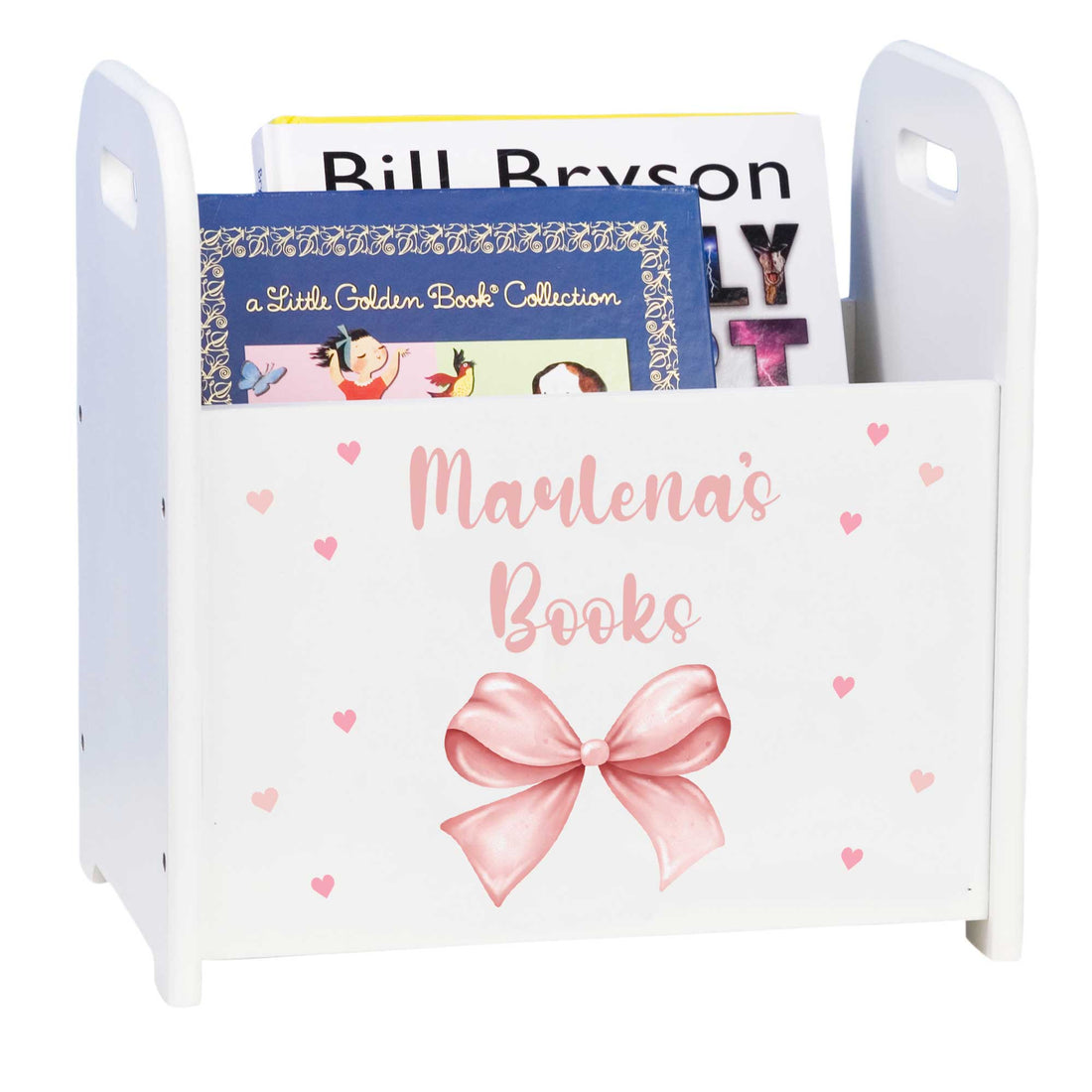 Personalized White Book Caddy with Pink Bow - MyBambino.com