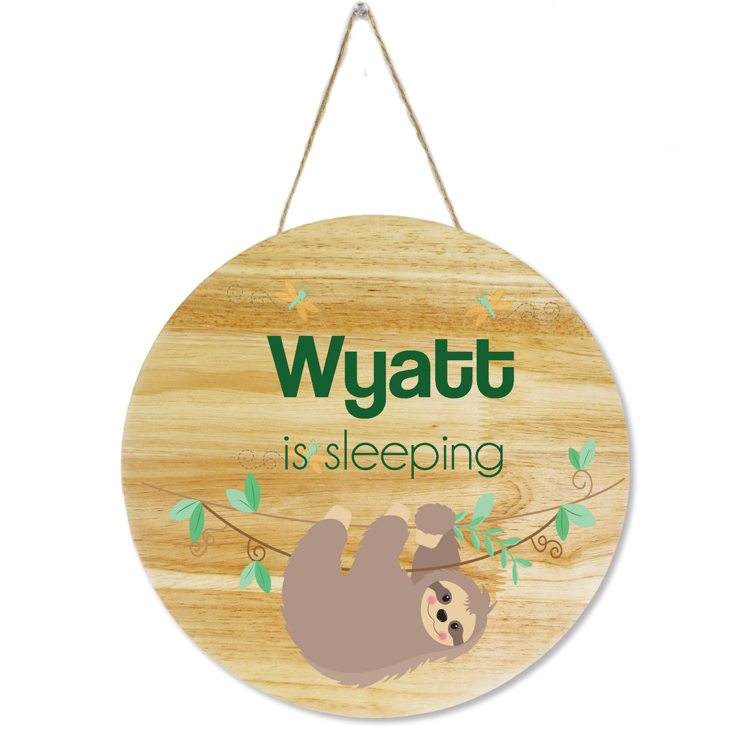 Personalized Sloth Sign Natural Wood Circle - MyBambino.com