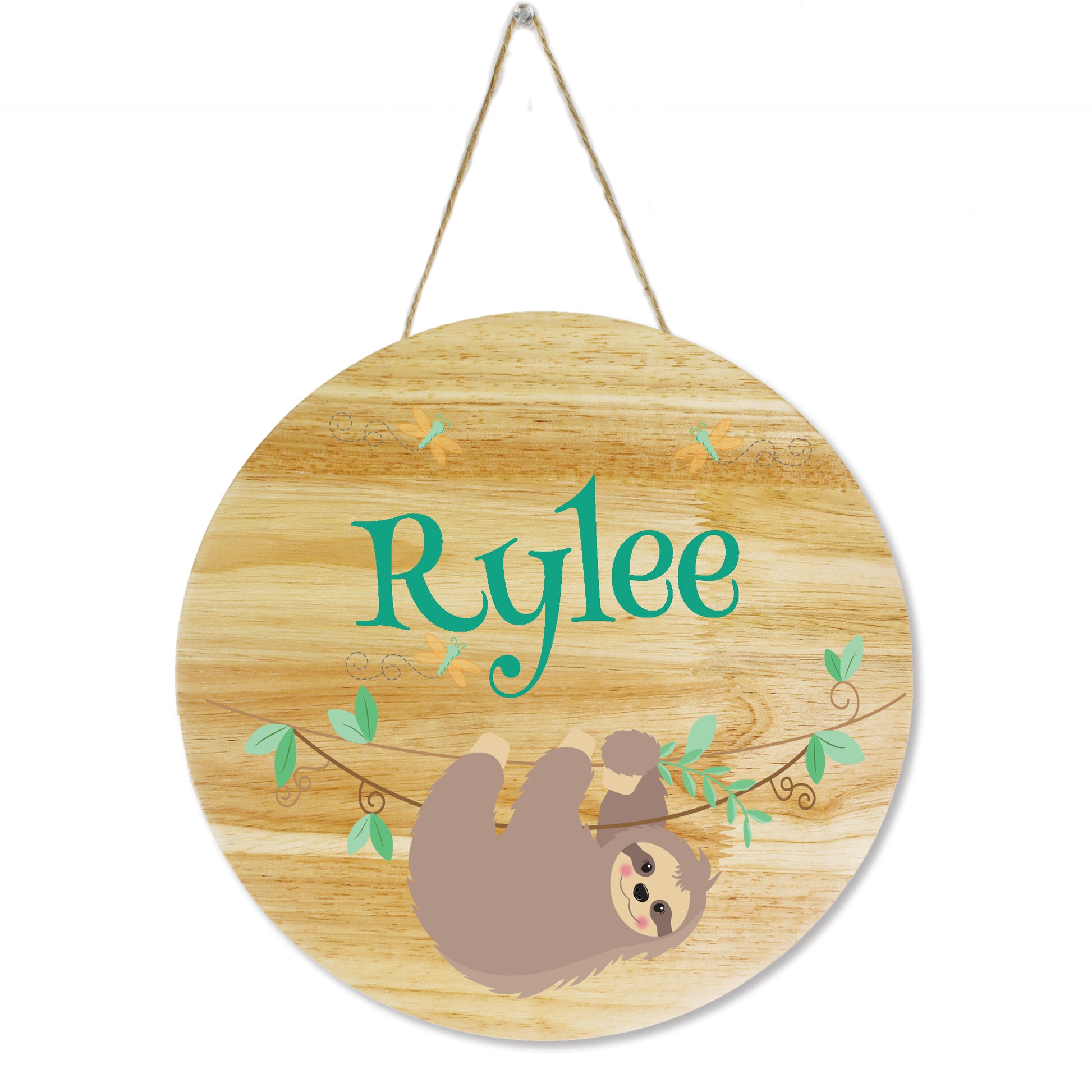 Personalized Sloth Sign Natural Wood Circle - MyBambino.com