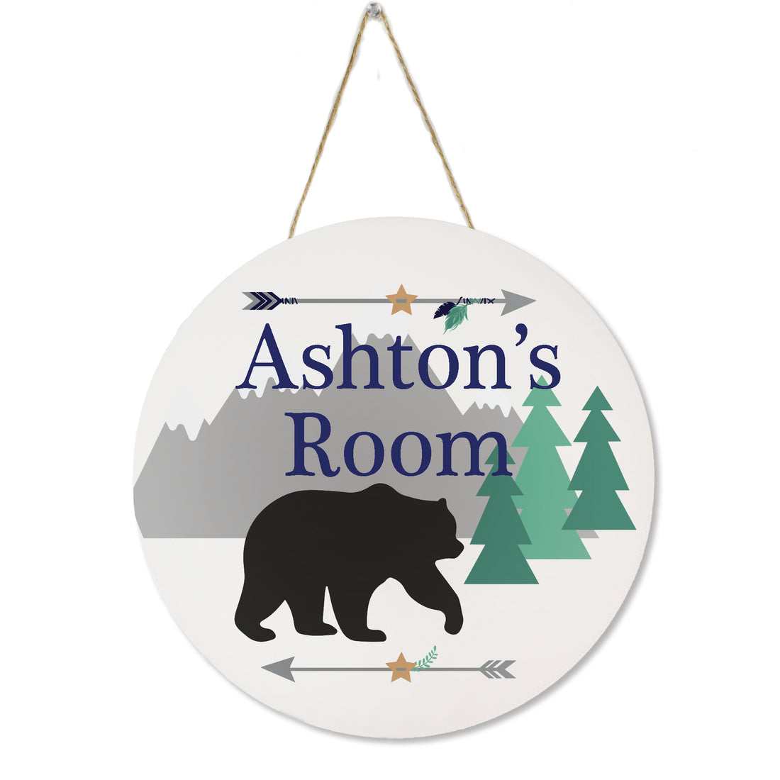 White Black Mountain Bear Circle Sign - MyBambino.com