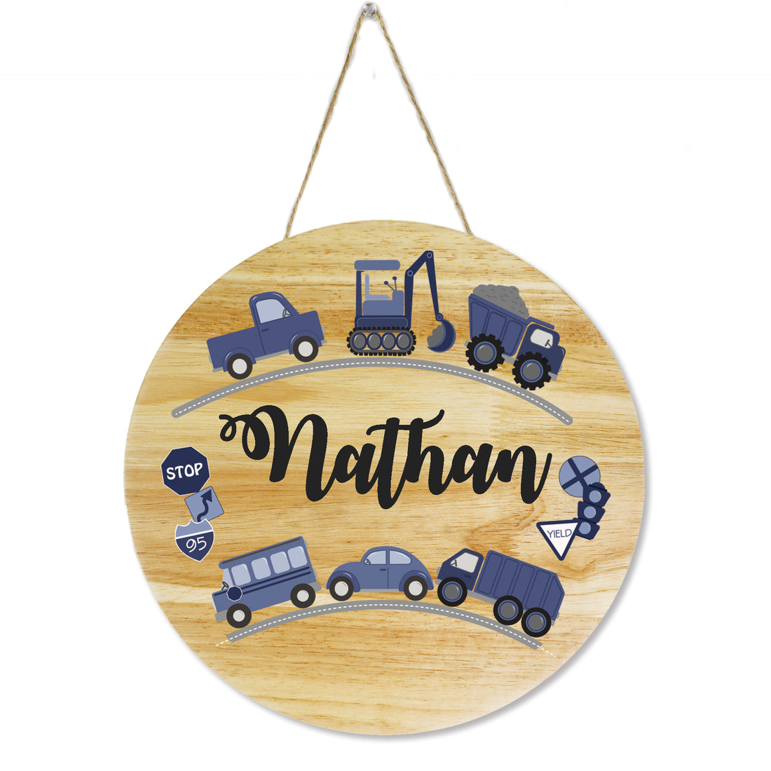 Natural Wood Transportation Circle Sign - MyBambino.com