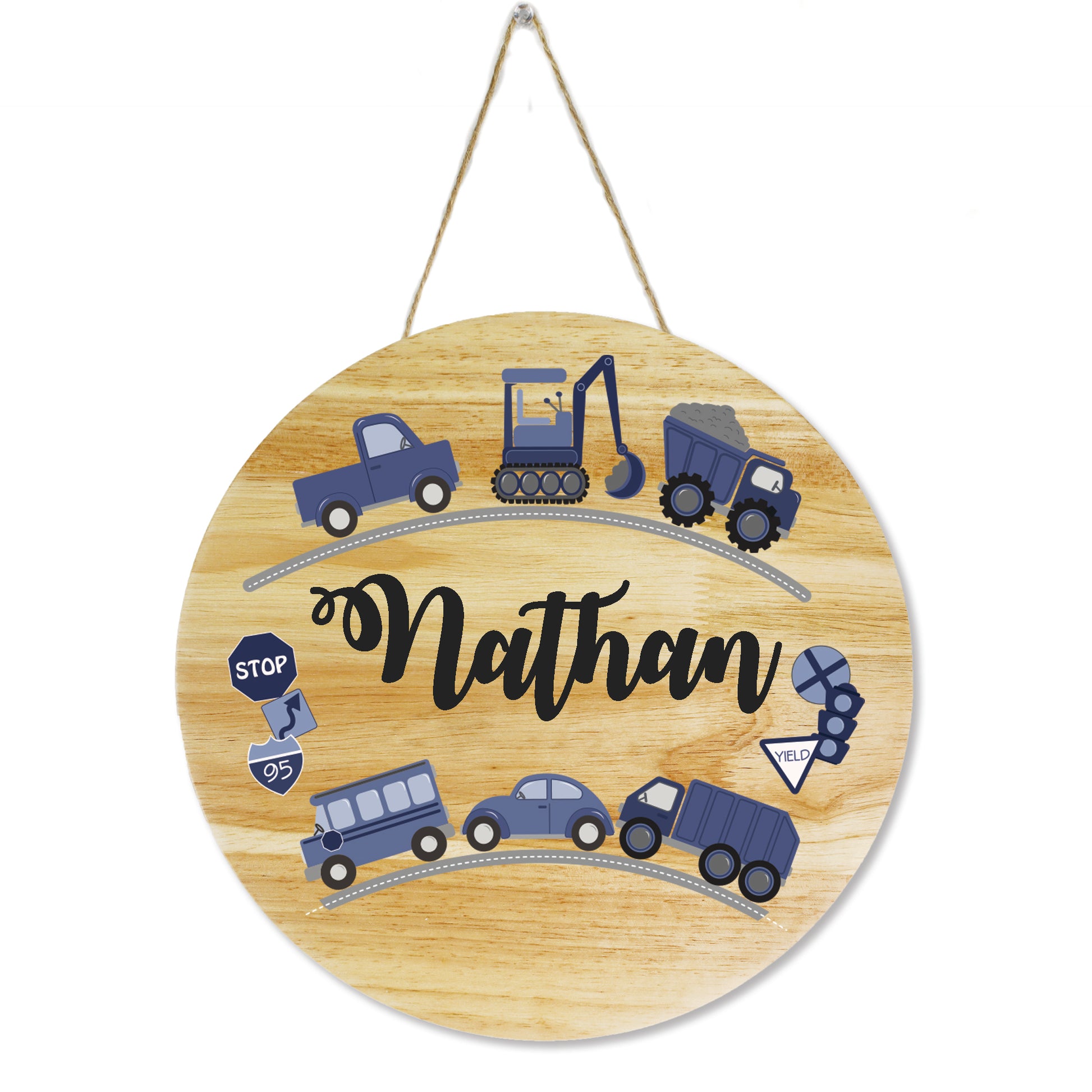 Natural Wood Transportation Circle Sign - MyBambino.com
