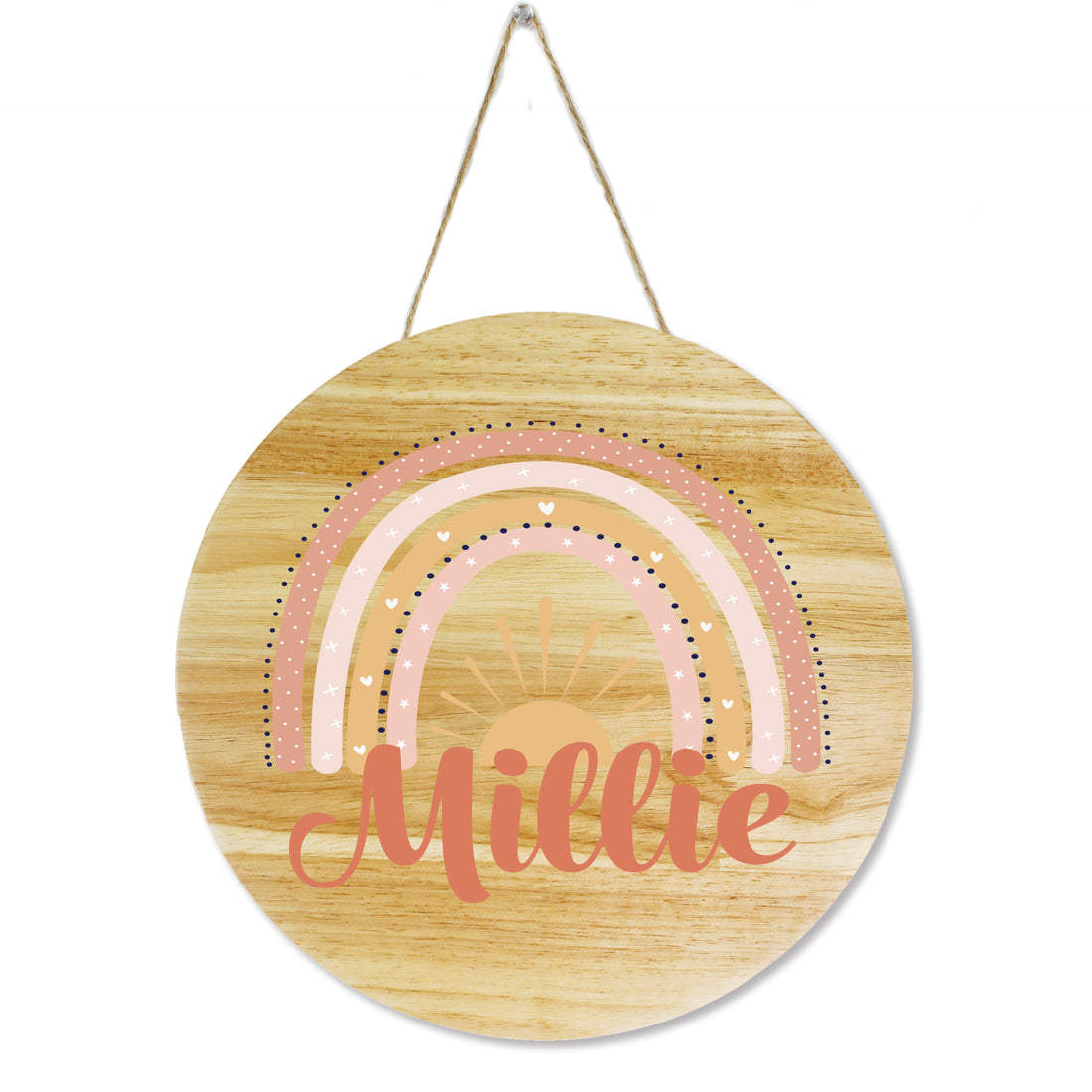 Natural Wood Circle Sign - Retro Rainbow - MyBambino.com