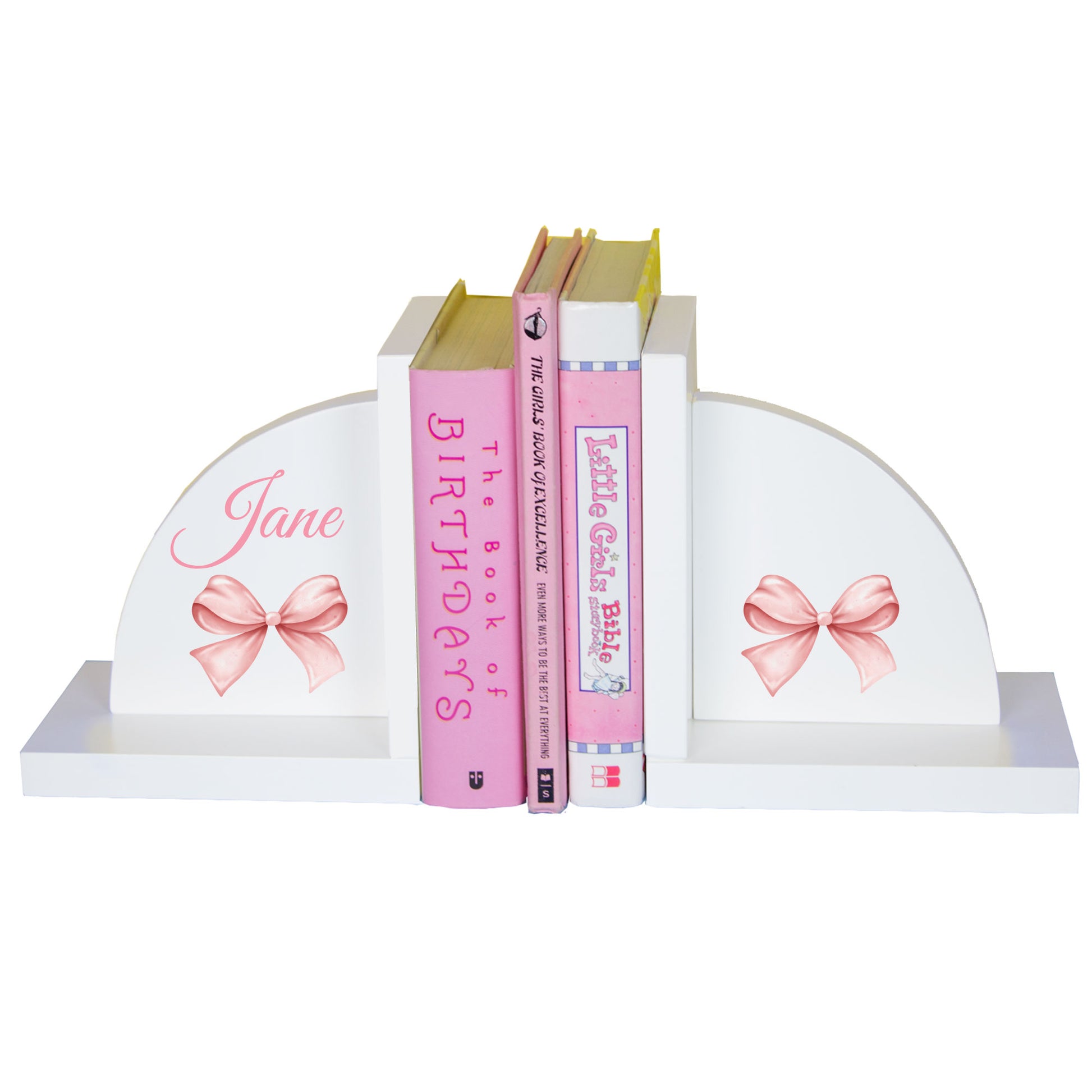 Personalized White Bookends - Pink Bow - MyBambino.com