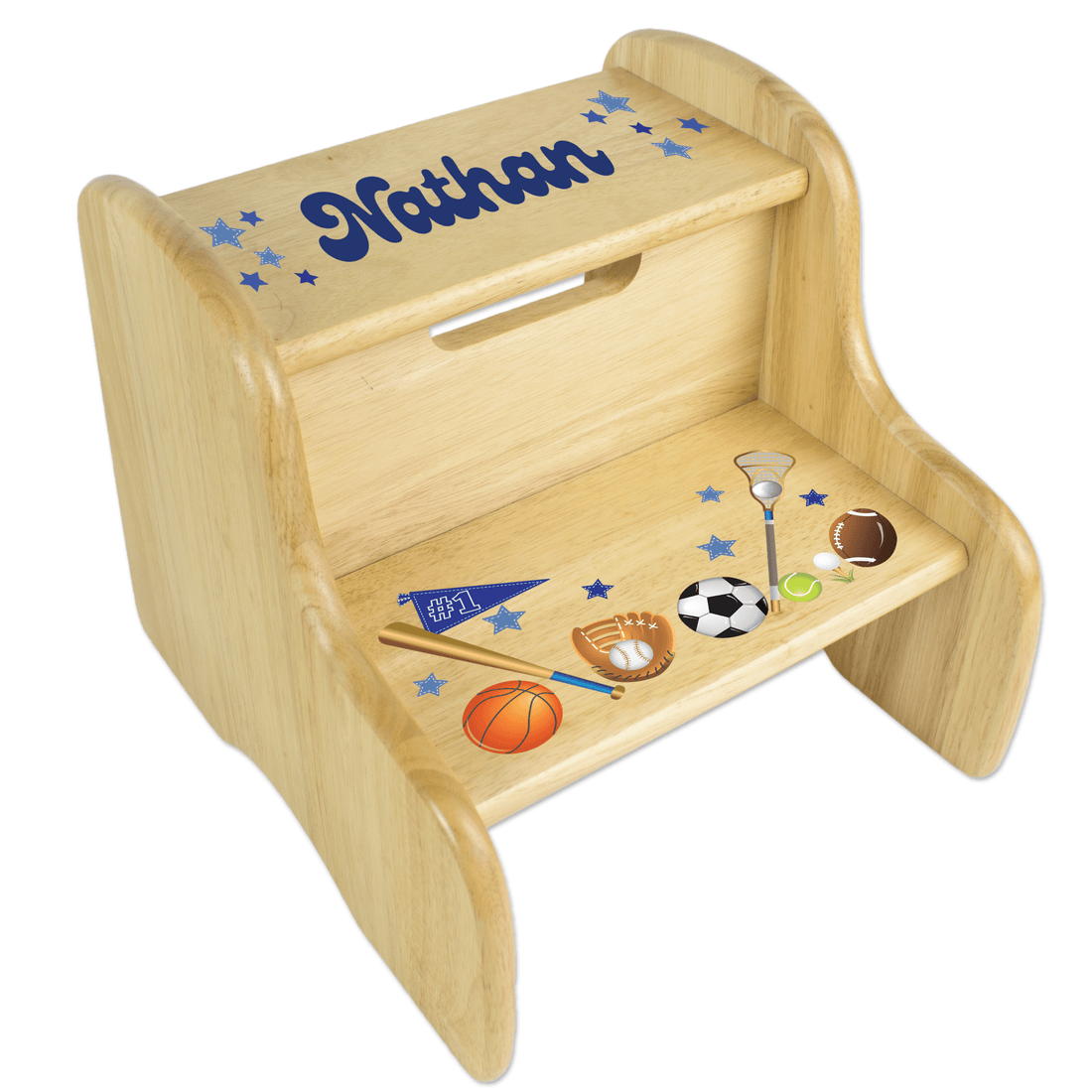 Sports Natural Wood Two Step Stool - MyBambino.com