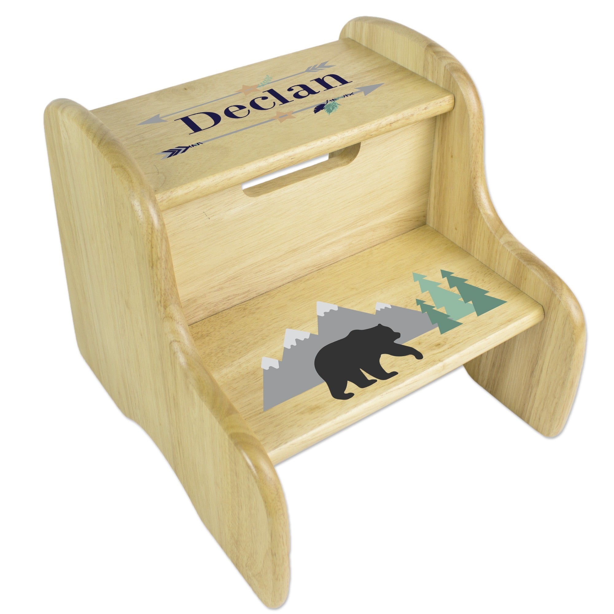 personalized natural wood step stool for boys