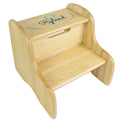 Natural Wood Two Step Stool - Monogram Vine - MyBambino.com