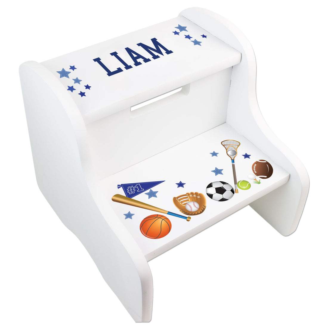 Personalized Sports White Two Step Stool - MyBambino.com