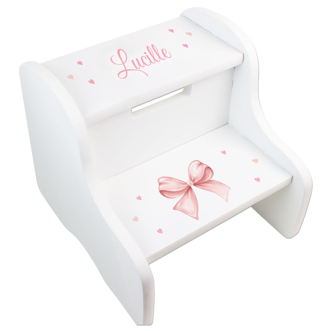 Personalized Pink Bow White Two Step Stool - MyBambino.com