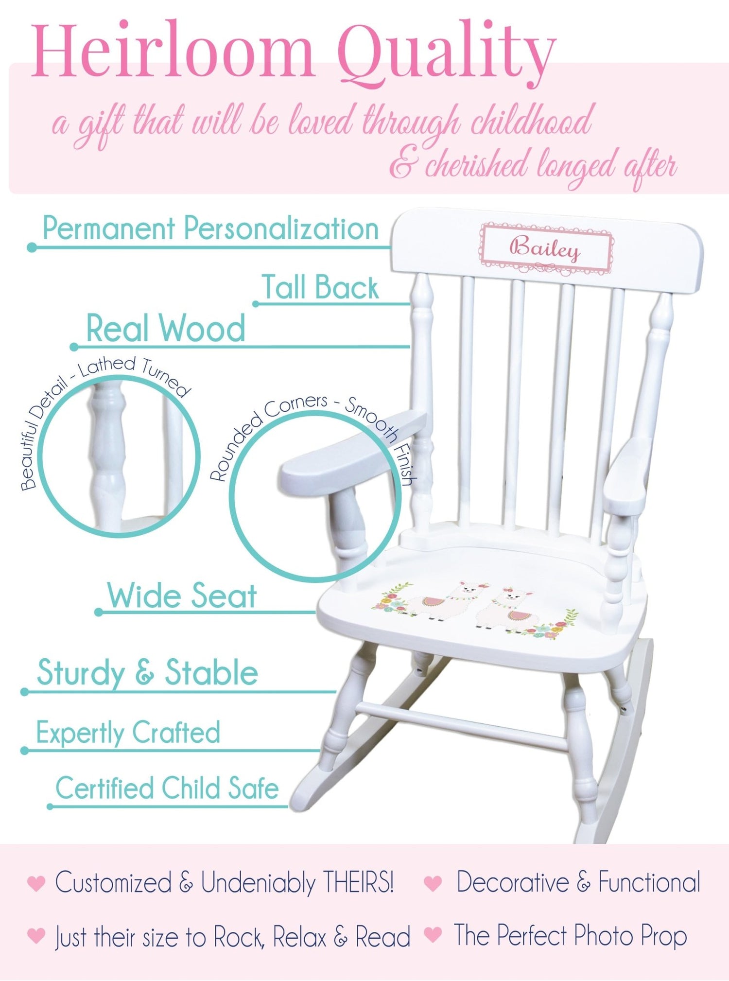 Engraved Child's Wood Spindle Rocking Chair 2.0 - MyBambino.com
