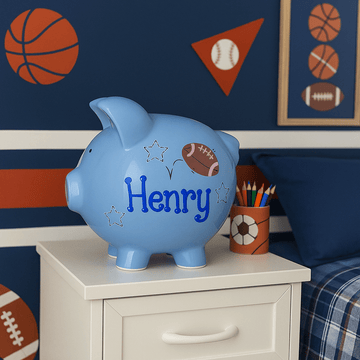 Hand Painted Blue Piggy Bank 2.0 - MyBambino.com