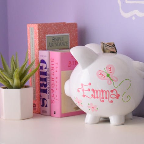 Hand Painted Pink Bow Piggy Bank - MyBambino.com