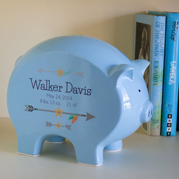 Personalized Blue Piggy Bank 2.0 - MyBambino.com