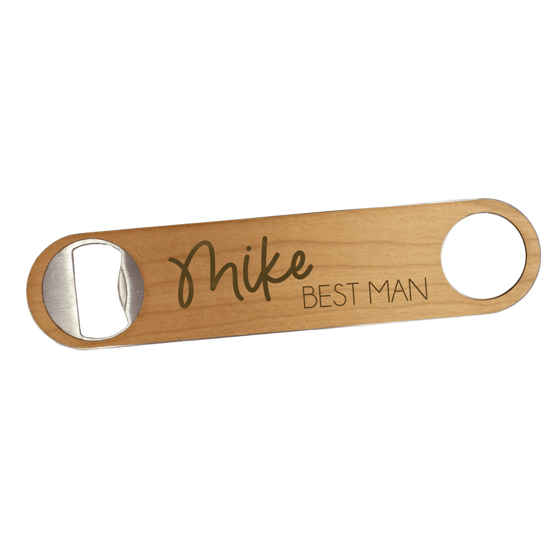 Custom Flat Wood Engraved Bottle Opener - MyBambino.com