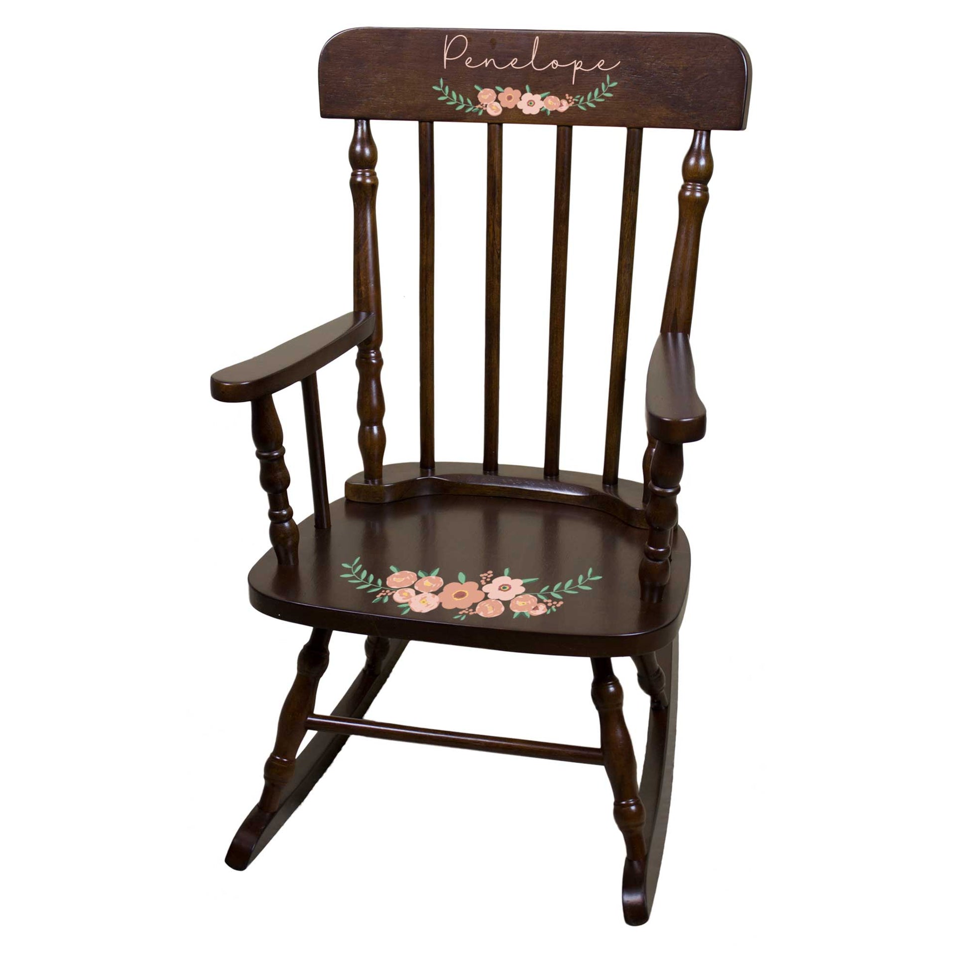 Blush Spring Floral Espresso Spindle Rocking Chair - MyBambino.com