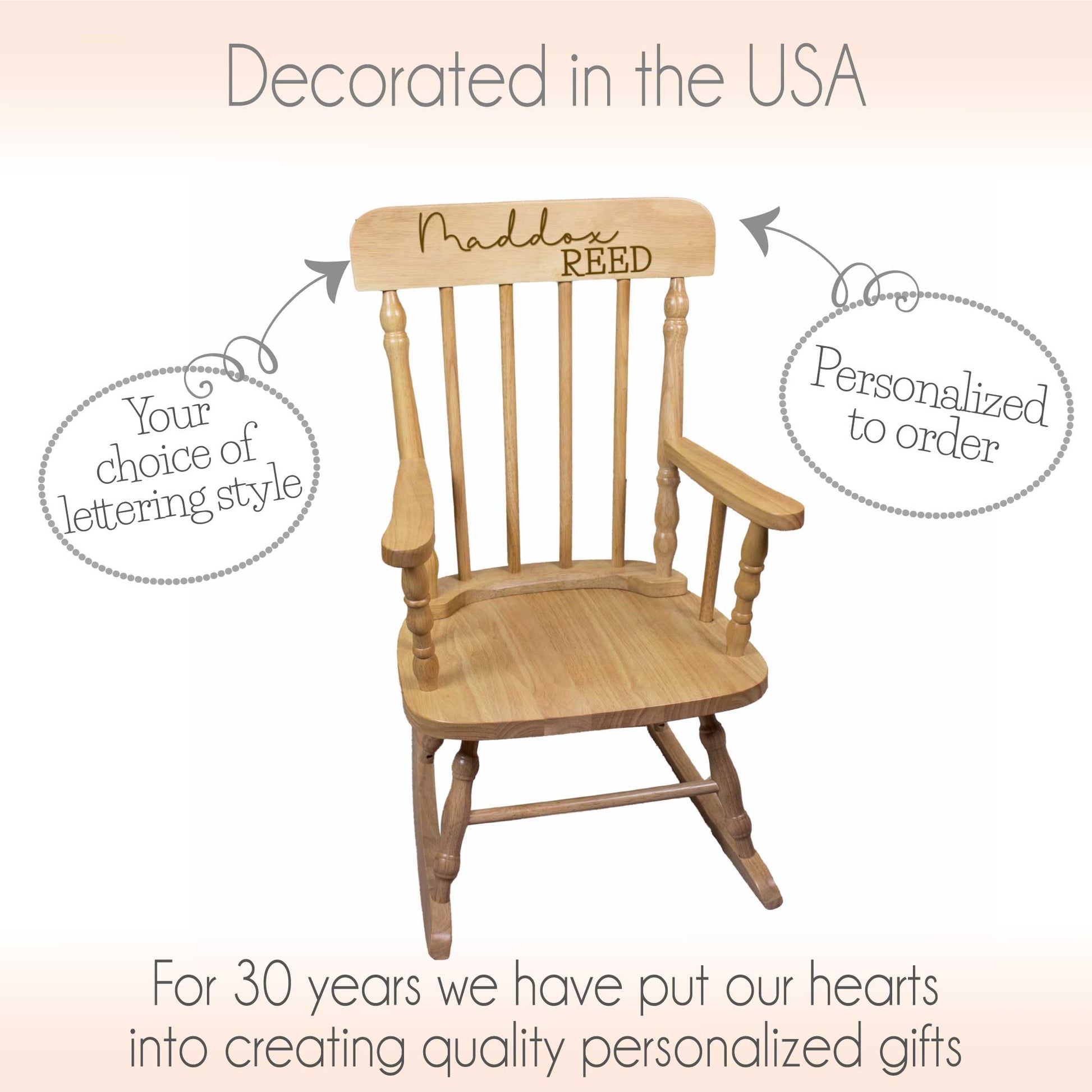 Engraved Child's Wood Spindle Rocking Chair 2.0 - MyBambino.com