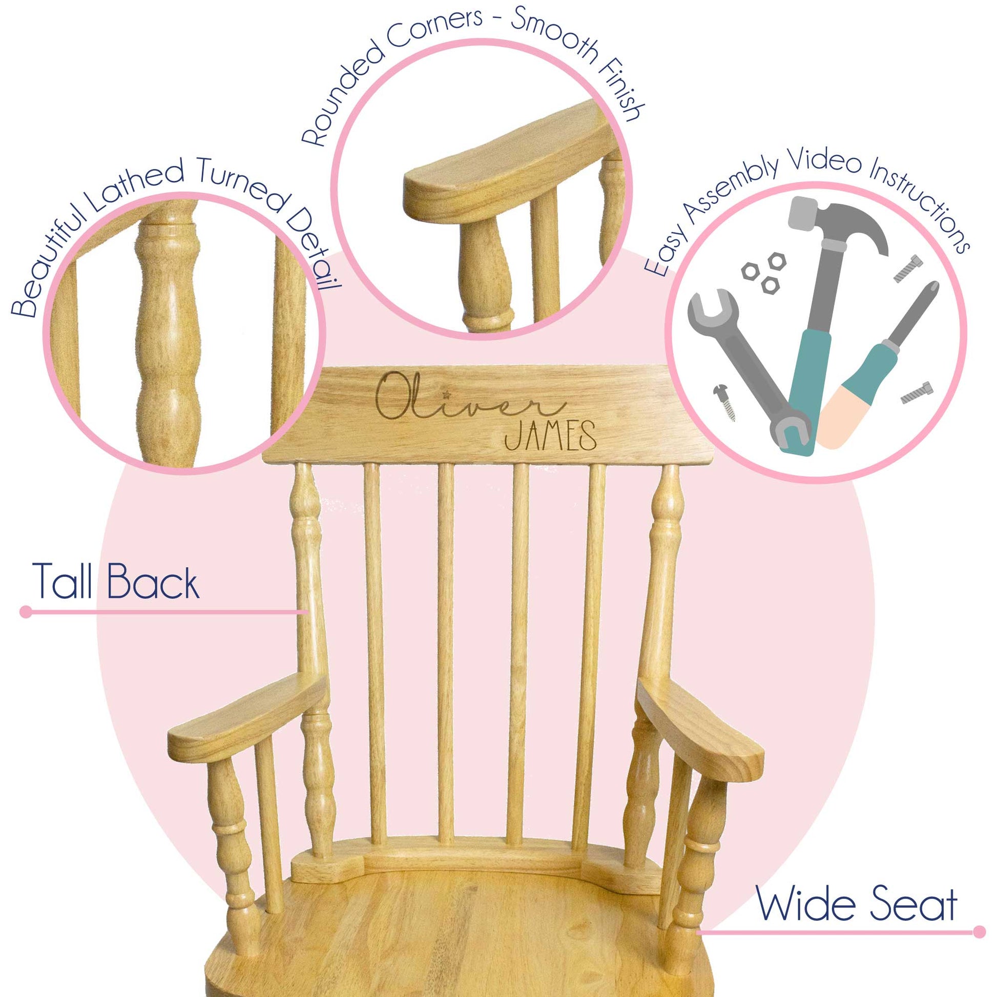 Engraved Child's Wood Spindle Rocking Chair 2.0 - MyBambino.com