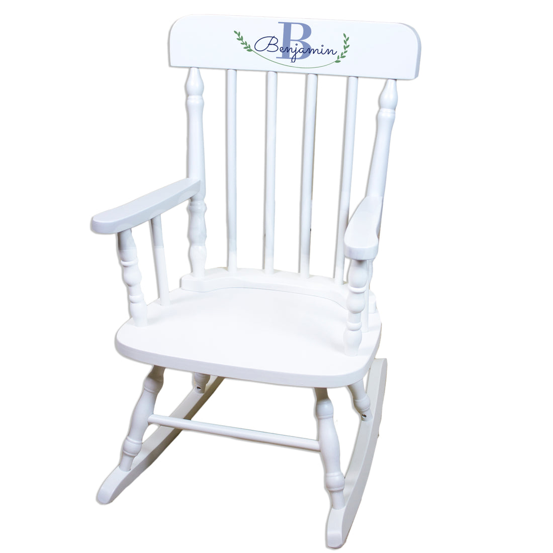 White Spindle Rocking Chair - Monogram Vine