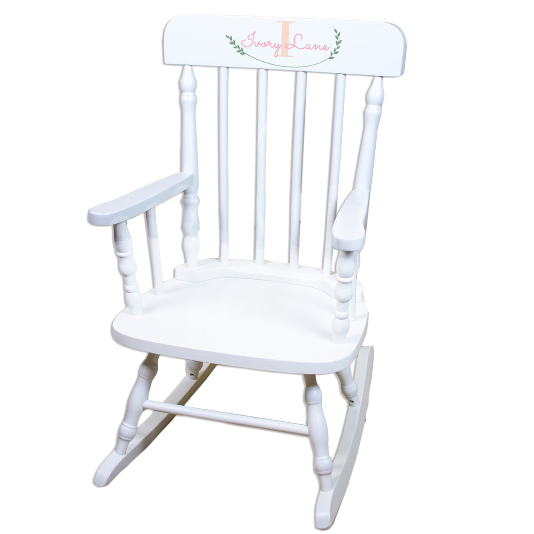White Spindle Rocking Chair - Monogram Vine - MyBambino.com
