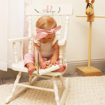 White Spindle Rocking Chair - Monogram Vine - MyBambino.com