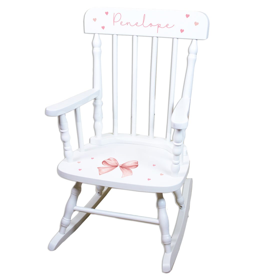 Personalized Pink Bow White Spindle Rocking Chair - MyBambino.com