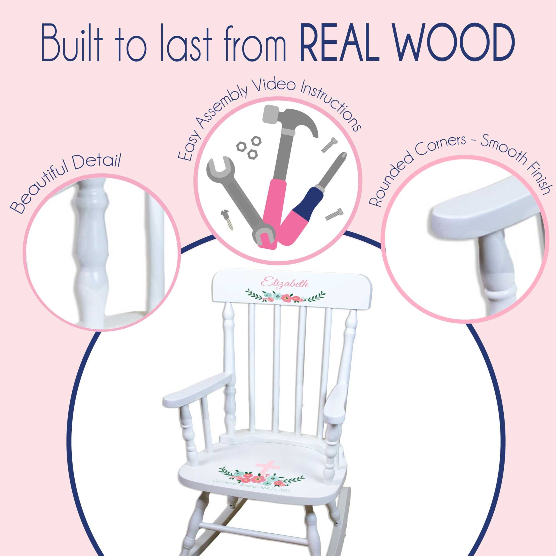 White Spindle Rocking Chair - Monogram Vine - MyBambino.com