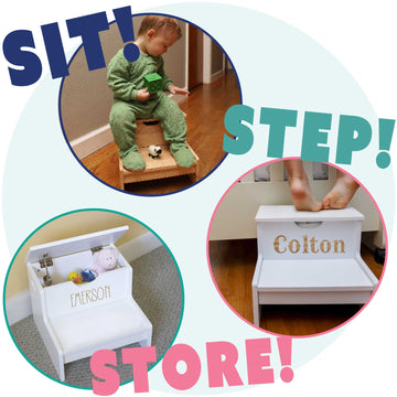 Engraved Child's Storage Step Stool 2.0 - MyBambino.com