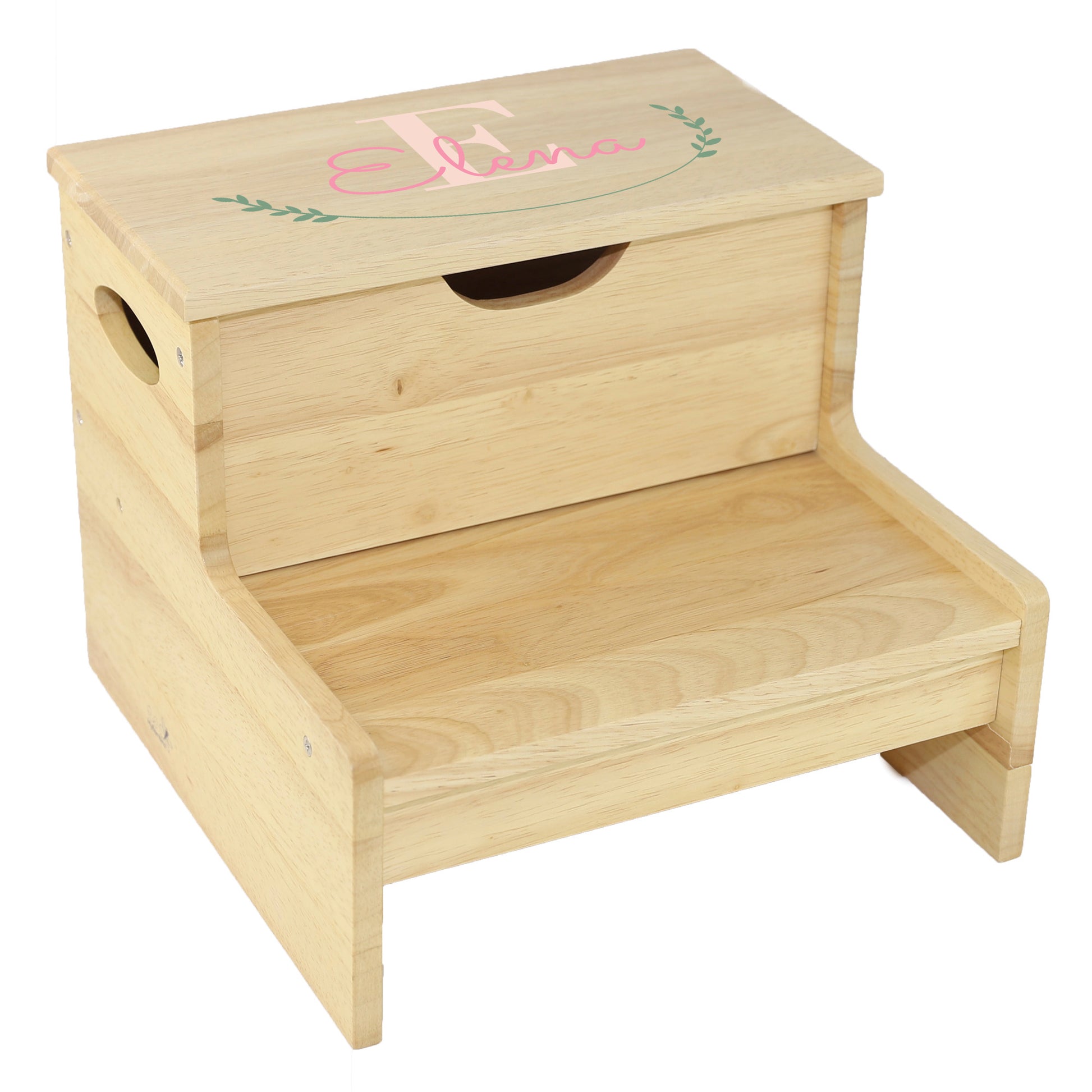 Natural Wood Storage Stool - Monogram Vine - MyBambino.com