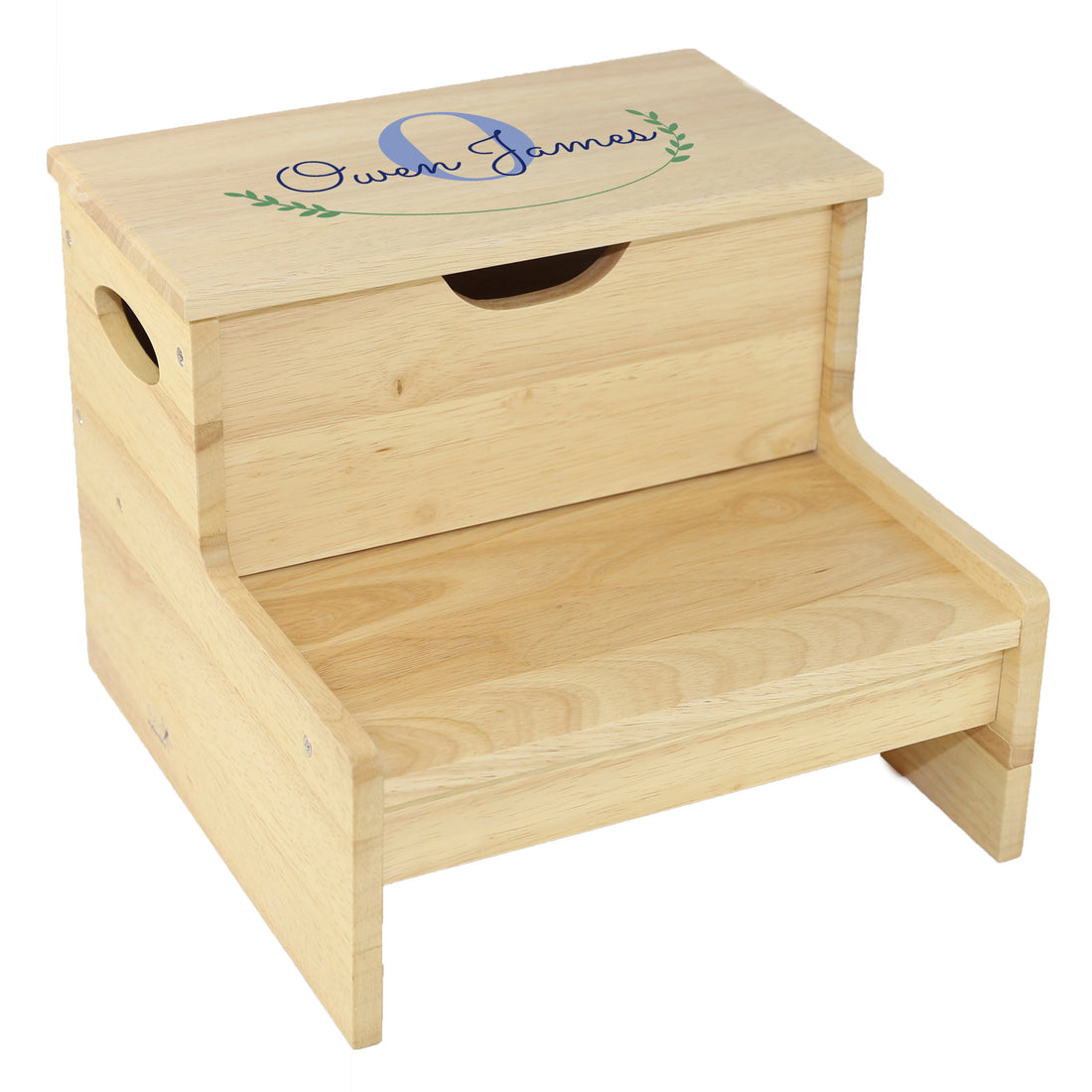 Natural Wood Storage Stool - Monogram Vine - MyBambino.com