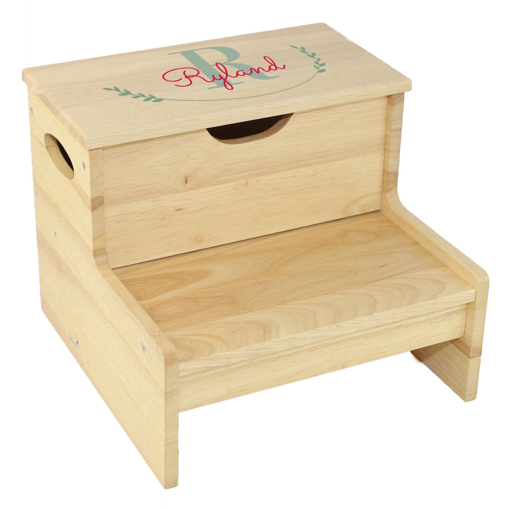 Natural Wood Storage Stool - Monogram Vine - MyBambino.com