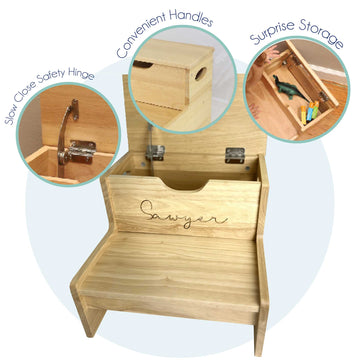 Engraved Child's Storage Step Stool 2.0 - MyBambino.com