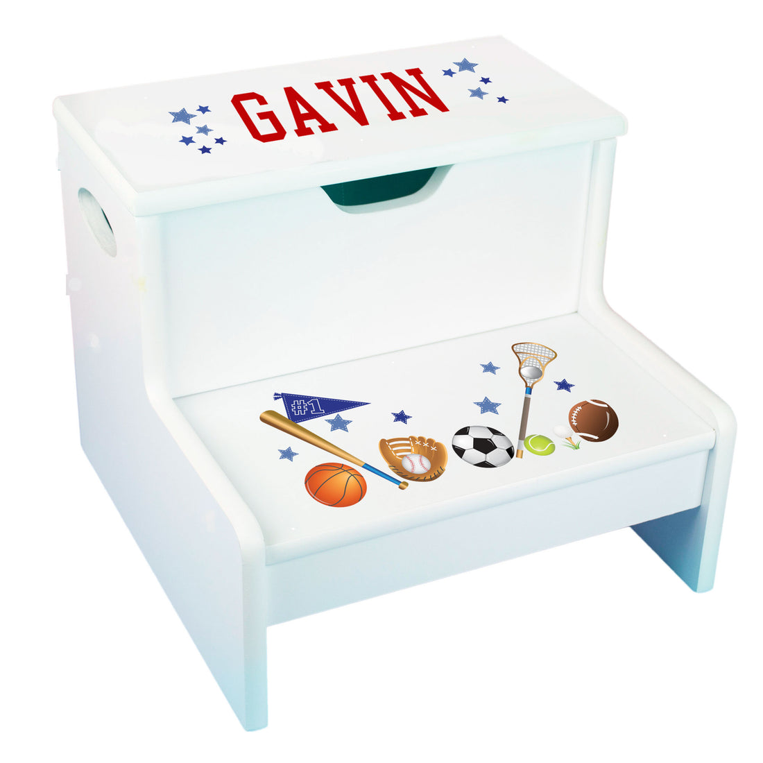Sports White Storage Step Stool - MyBambino.com