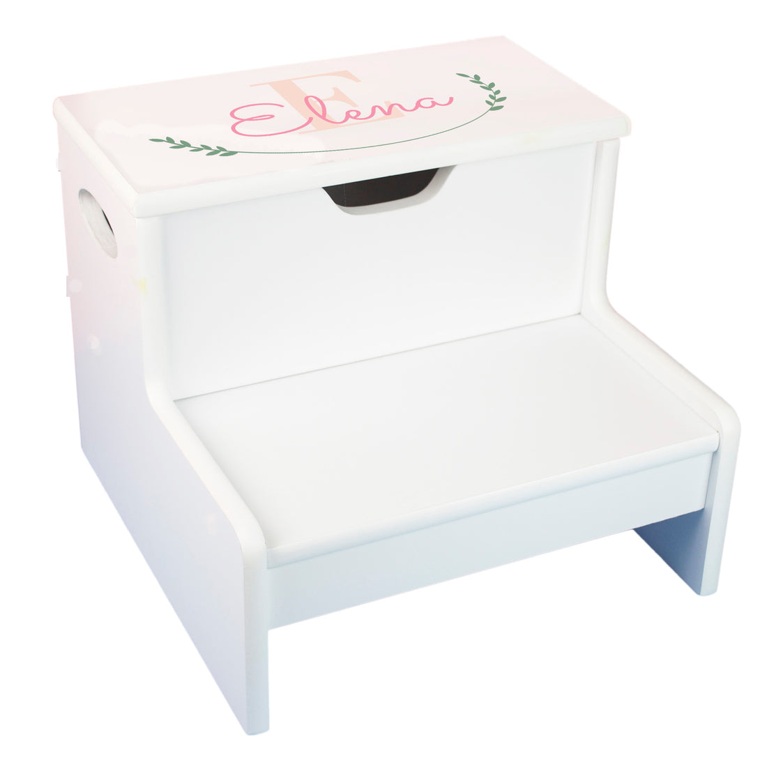 White Storage Step Stool - Monogram Vine - MyBambino.com