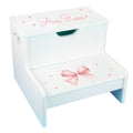 Personalized White Storage Step Stool with Pink Bow - MyBambino.com