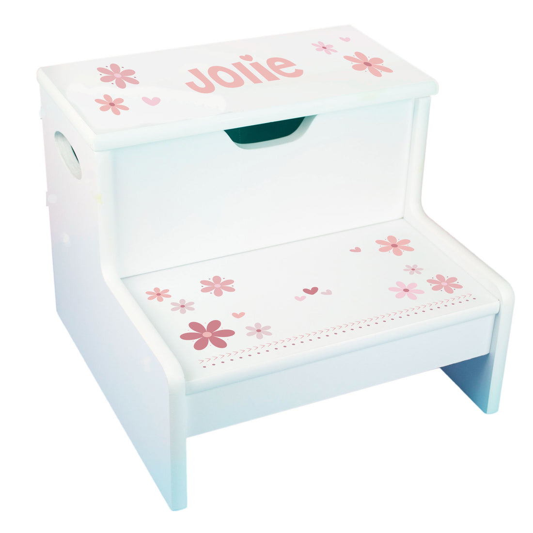 Personalized White Storage Step Stool with Mauve Daisy - MyBambino.com