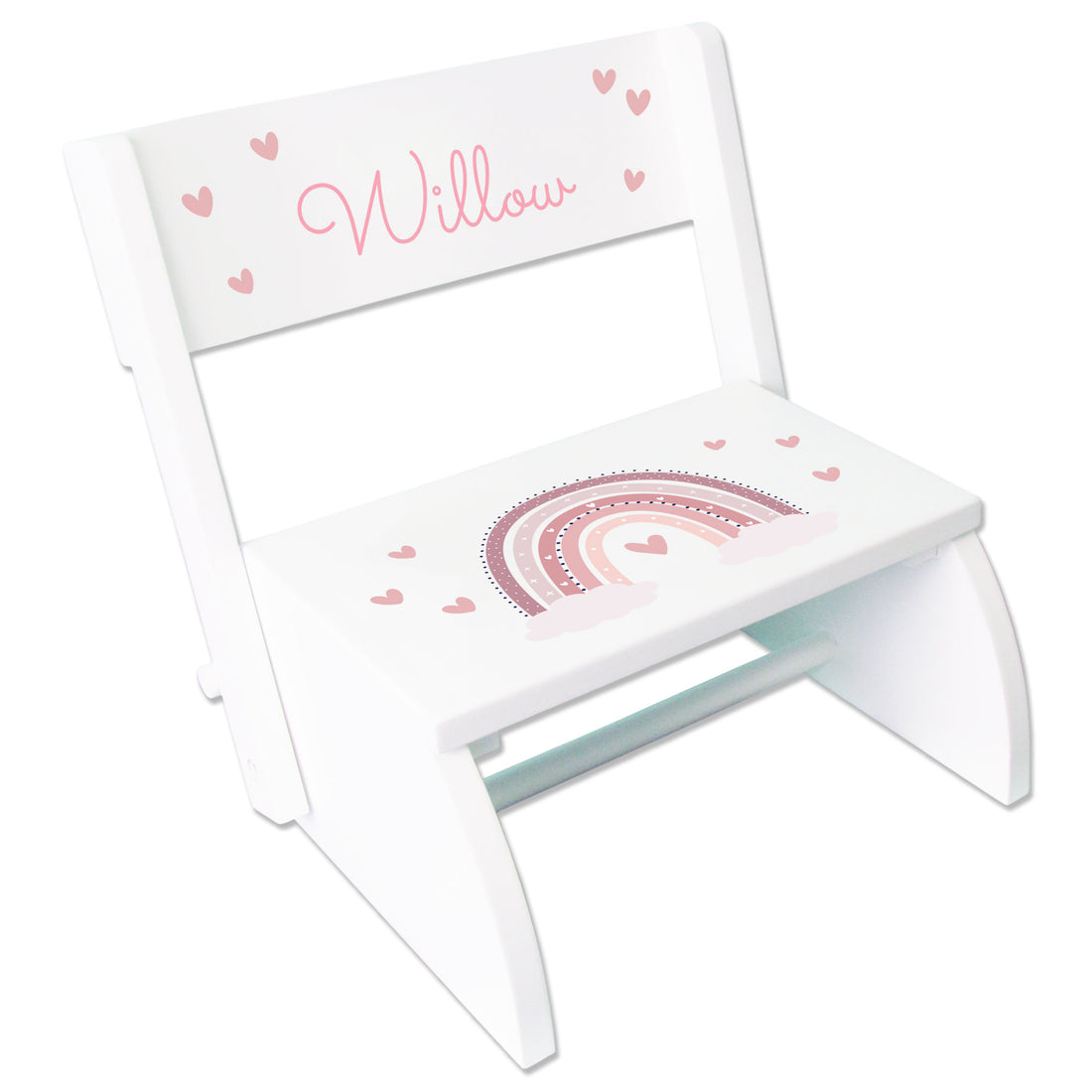 Personalized Mauve Rainbow White Flip Stool - MyBambino.com