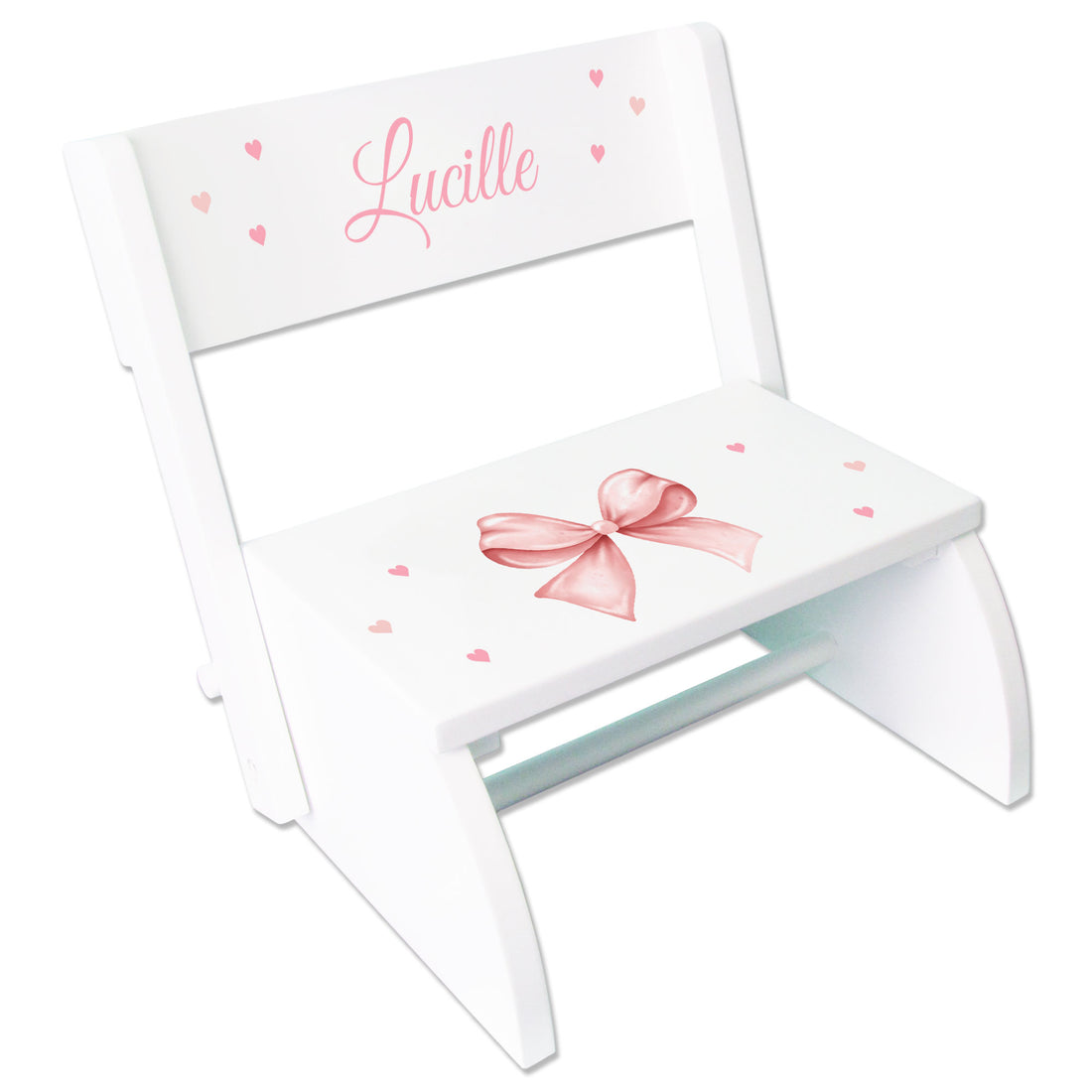 Personalized Pink Bow White Flip Stool - MyBambino.com