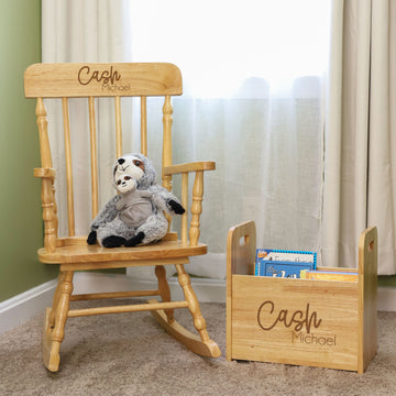 Engraved Child's Wood Spindle Rocking Chair 2.0 - MyBambino.com