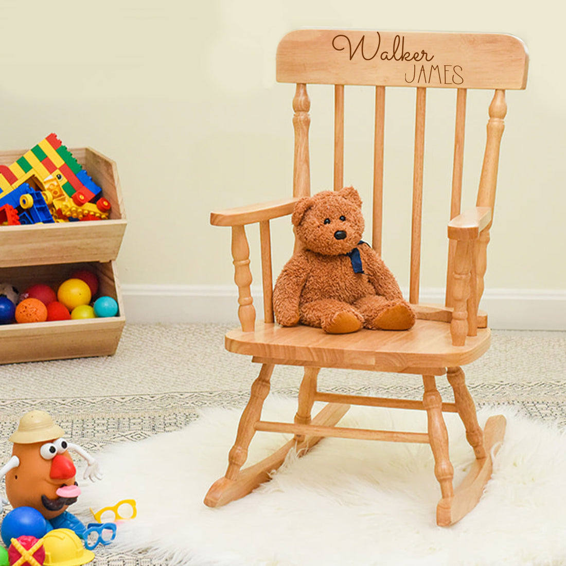 Engraved Child's Wood Spindle Rocking Chair 2.0 - MyBambino.com